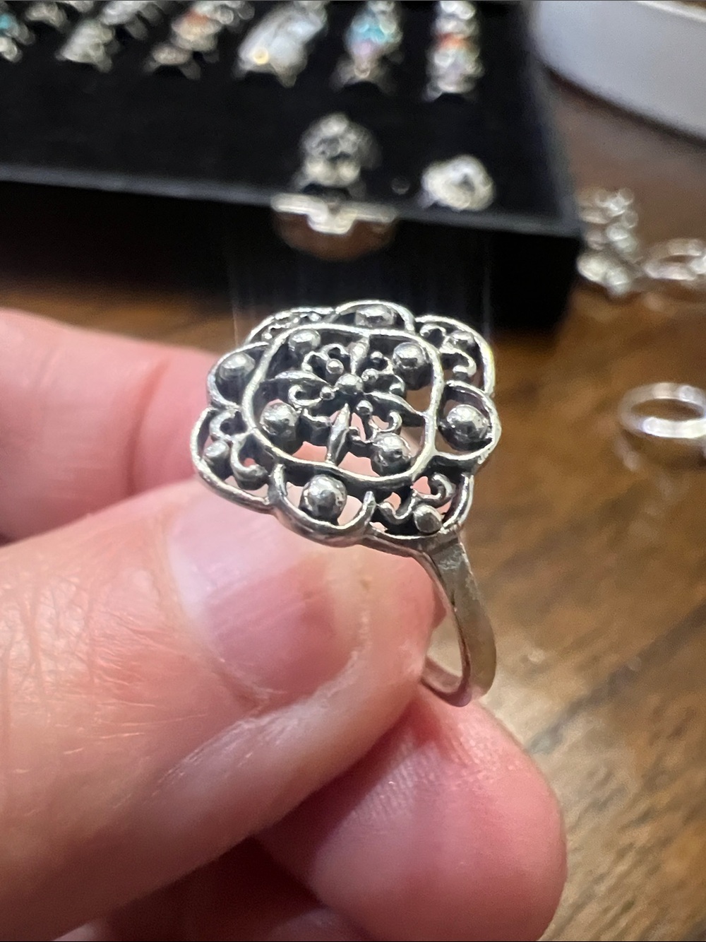 Delicate Filigree Floral Sterling Silver Ring - Size 8